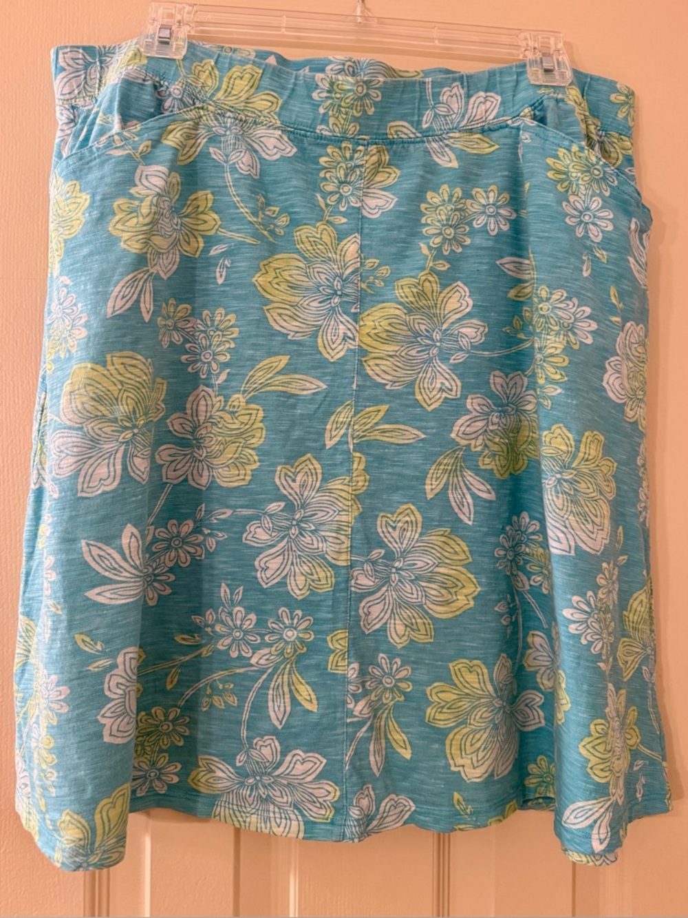 J. Jill Organic Cotton Turquoise Yellow Floral A-Line Skirt - Size L - Picture 5 of 9